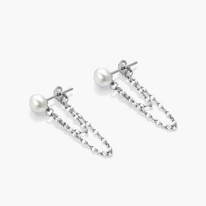 Silver Plated Round Pearl Tassel Earrings Drop Dangle Women Jewelry Lab-Created